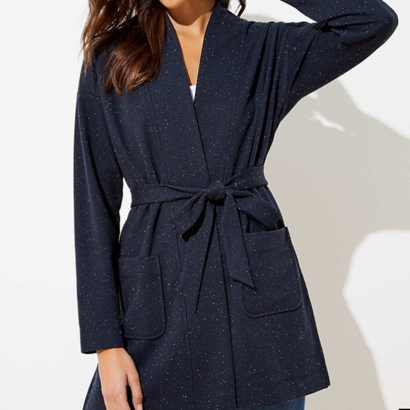 LOFT Sweaters - Loft fleck tie waist cardigan/navy speckle